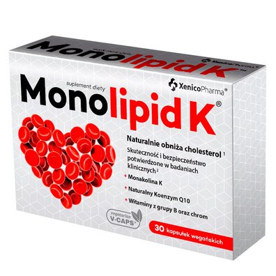 Monolipid zawiera monakolinę - wyciąg z czerwonego ryżu - polecany przy cholesterolu.