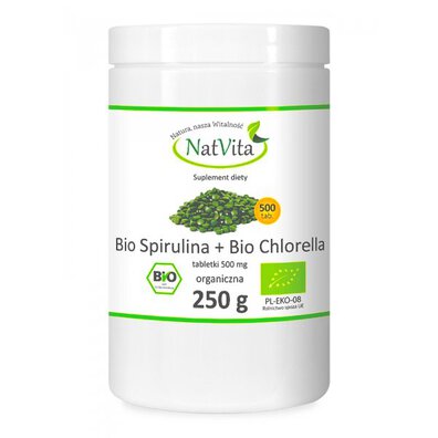 Spirulina Chlorella Bio w tabletkach Natvita 250g