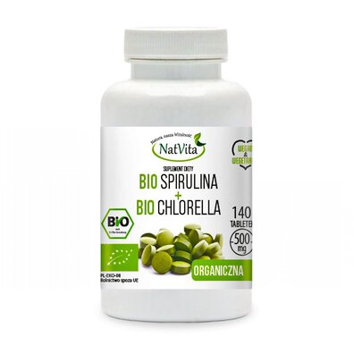 Spirulina Chlorella Bio organiczna 140 tabletek NatVita