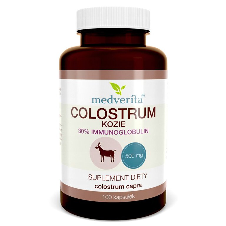 Colostrum capra - kozie - producenta MedVerita zawiera 30% immunoglobulin w składzie.