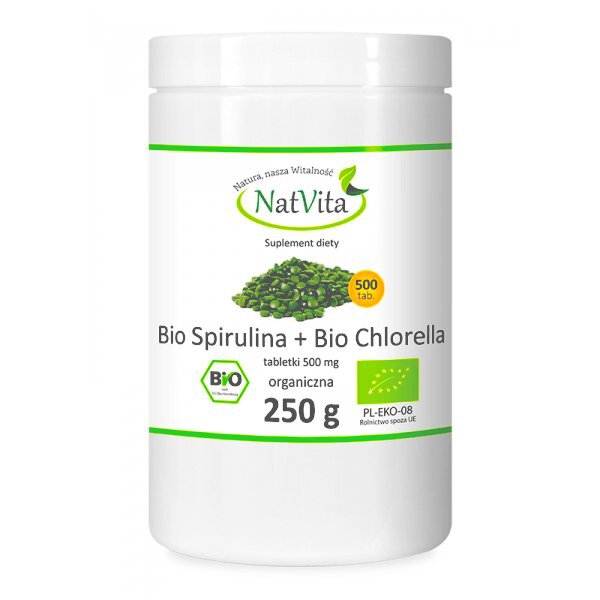 Spirulina Chlorella Bio w tabletkach Natvita 250g (1)