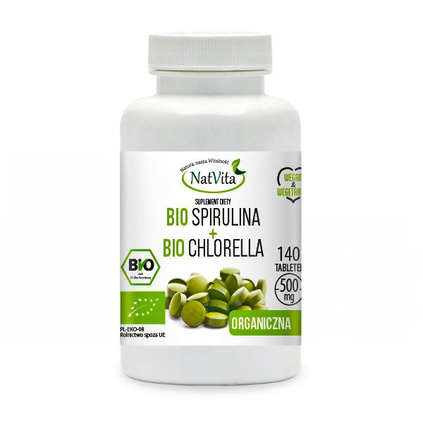 Spirulina Chlorella Bio organiczna 140 tabletek NatVita (1)